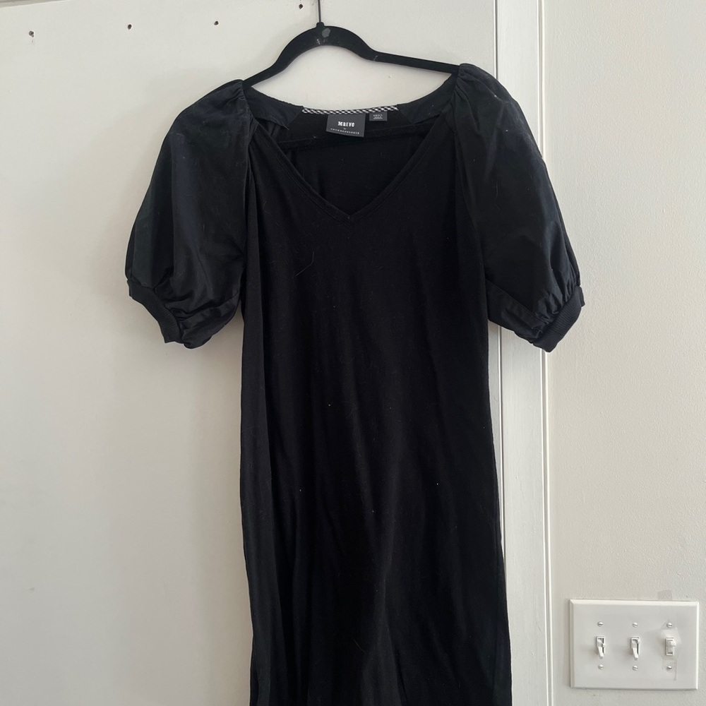 Anthropologie Black Puff-Sleeve V-Neck Tunic